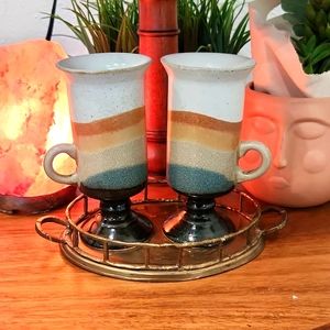 Vintage Otagiri Set of 2 Earthy Rainbow Stripe Irish Coffee mugs